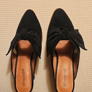 Jeffrey Campbell Black Suede Mules with Bow